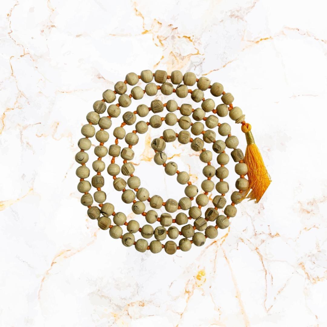 Pure Tulsi Mala 108 Beads Original | 7mm Beads Size | Crafted from Pure Tulsi Beads | Best for Meditation Jaap Mala and Pooja | Pack of 1, Beige